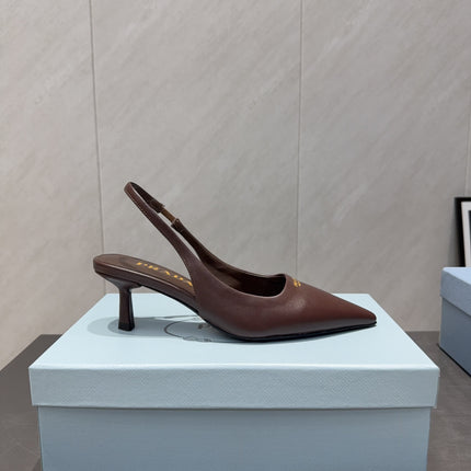 PRADA 26S POINTED TOE SLINGBACK HIGH HEELS 55MM IN DARK BROWN SHEEPSKIN