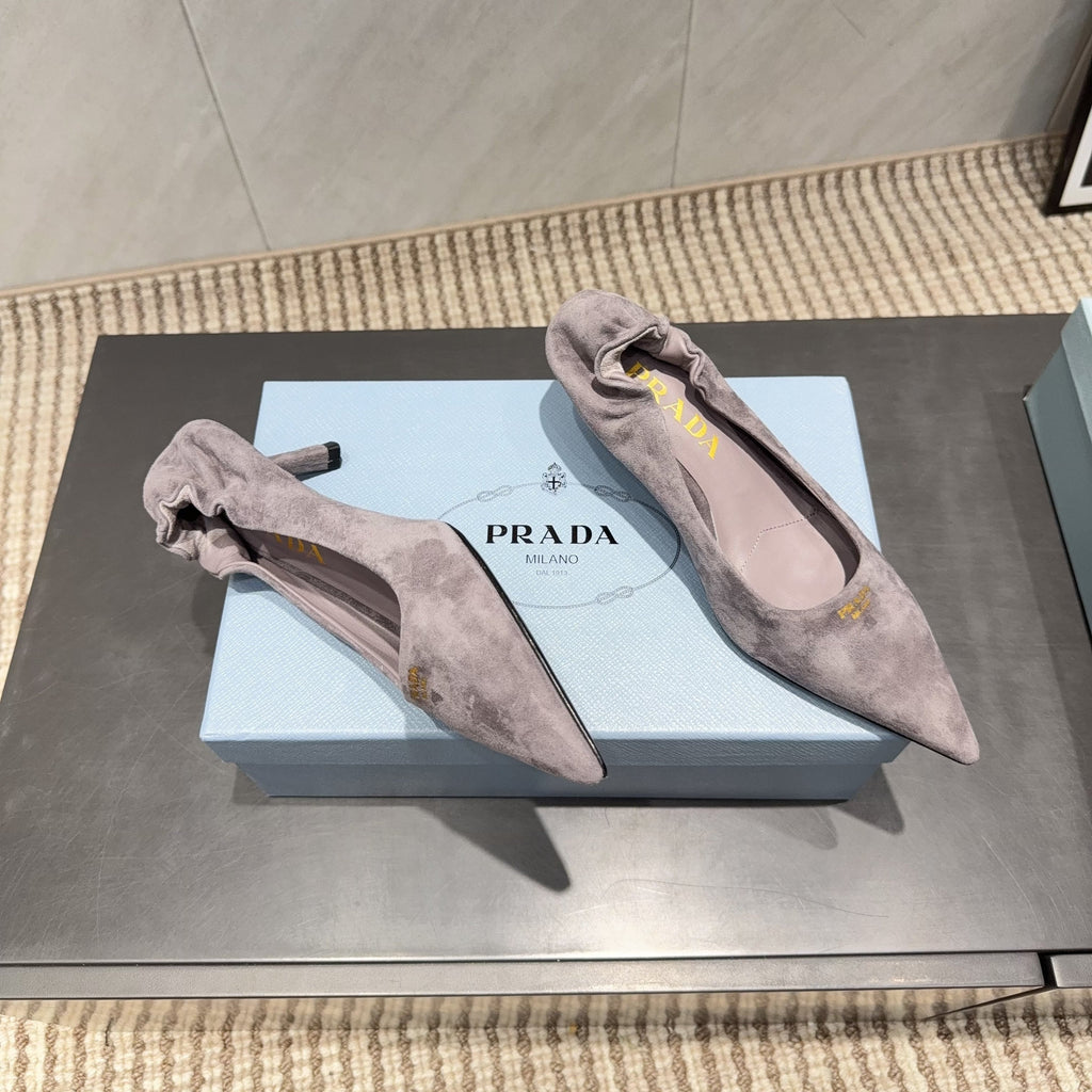 PRADA 26S PUMPS 55MM IN TAUPE BROWN SUEDE