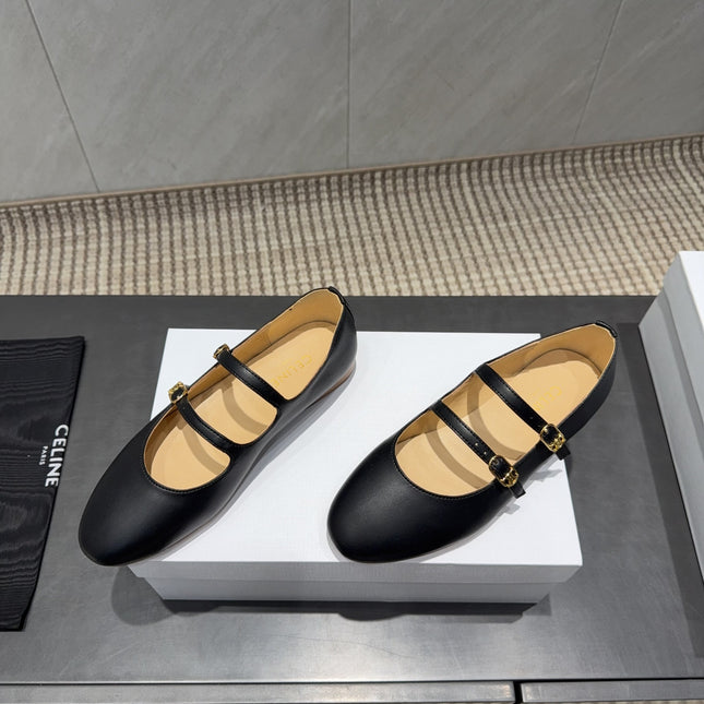 CELINE 26S BALLET FLATS IN BLACK CALFSKIN