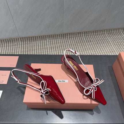 MIUMIU 26S SLINGBACK 55MM IN DARK RED CALFSKIN WITH BOW