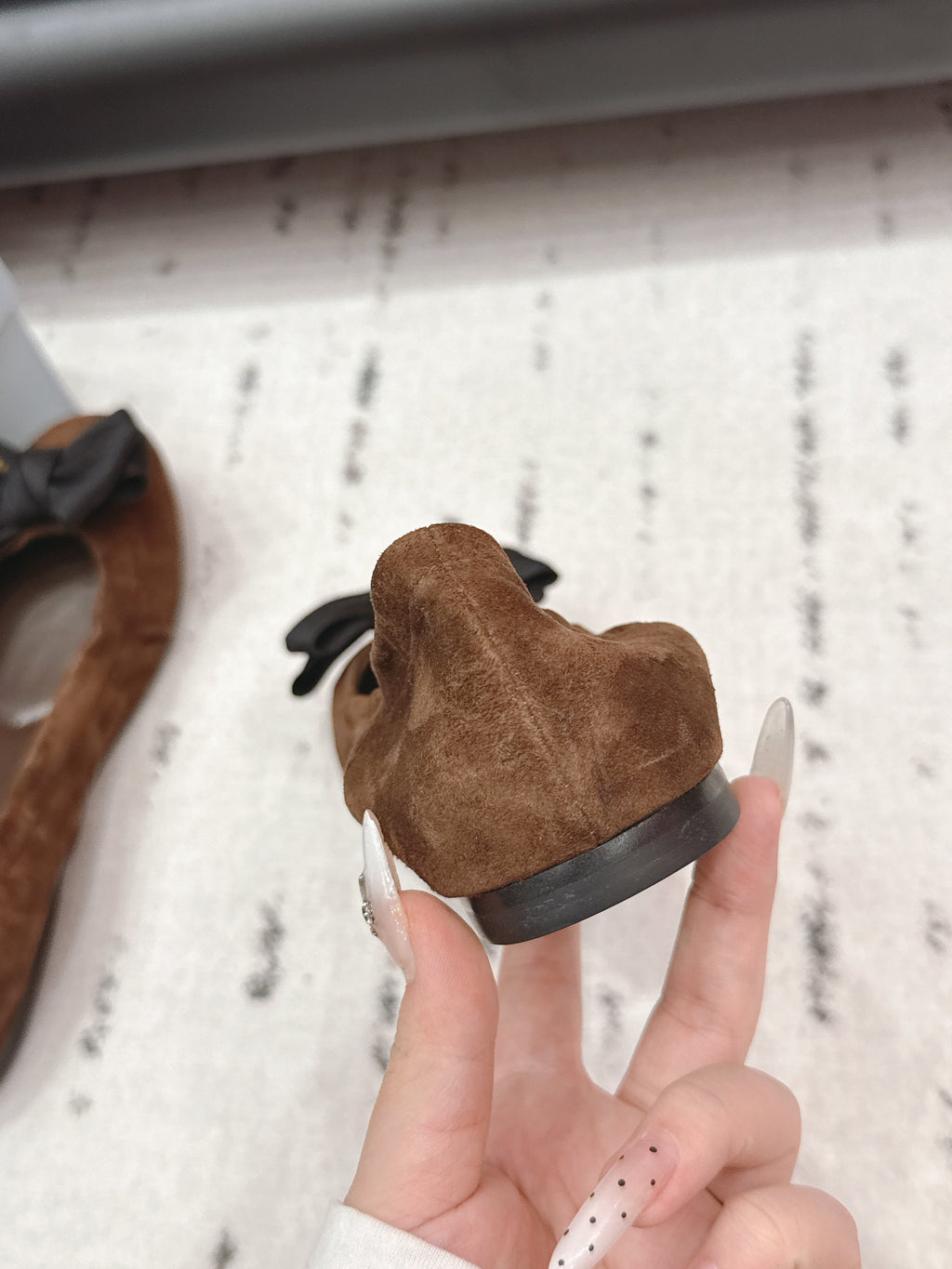 PRADA 26S ROUND TOE FLATS WITH BOW IN DARK BROWN SUEDE