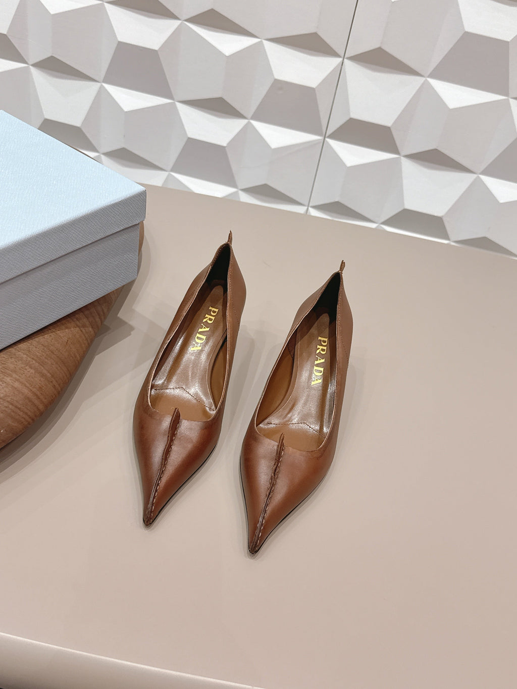 PRADA 26S POINTED TOE HIGH HEELS 55MM IN BROWN CALFSKIN