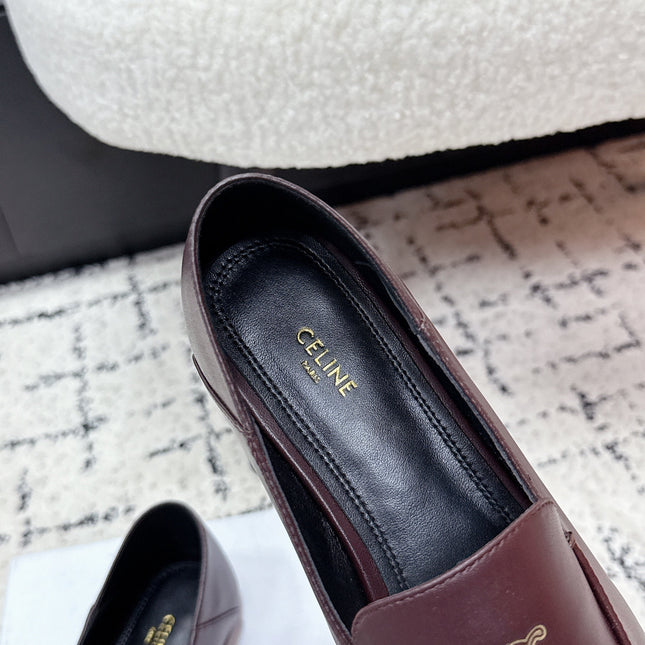 CELINE 26S AURA TRIOMPHE LOAFERS IN BURGUNDY BROWN LAMBSKIN