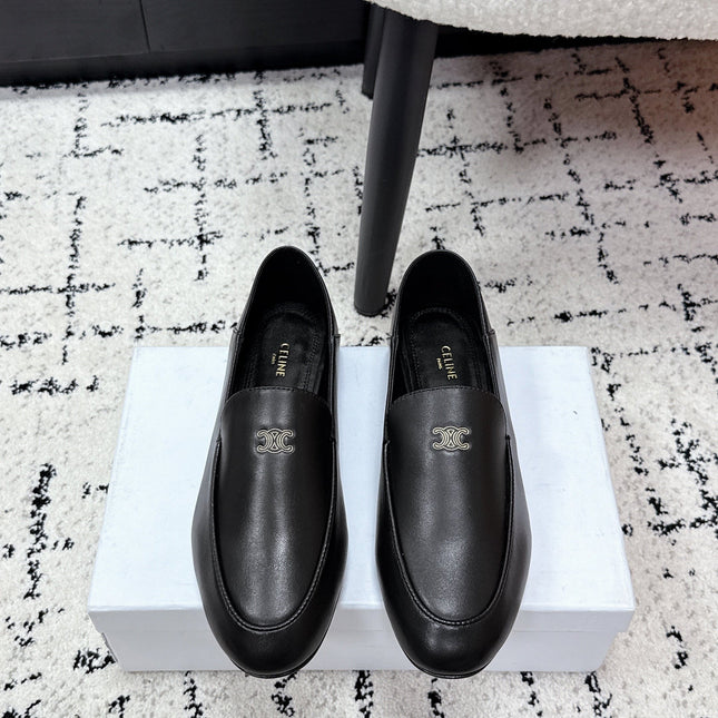 CELINE 26S AURA TRIOMPHE LOAFERS IN BLACK LAMBSKIN