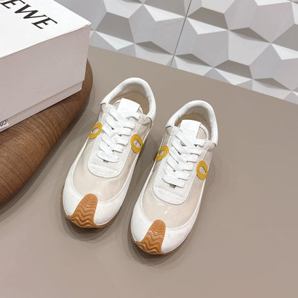 LOEWE 26S FLOW RUNNER SNEAKER IN WHITE YELLOW SUEDE AND CLEAR PLASTIC AND CALFSKIN