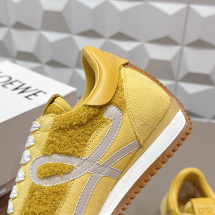 LOEWE 26S FLOW RUNNER SNEAKER IN YELLOW SUEDE AND TEDDY FABRIC AND CALFSKIN