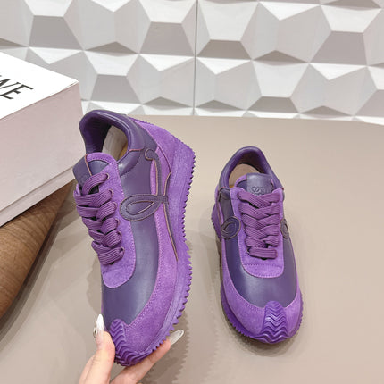 LOEWE 26S FLOW RUNNER SNEAKER IN PLUM PURPLE CALFSKIN AND SUEDE