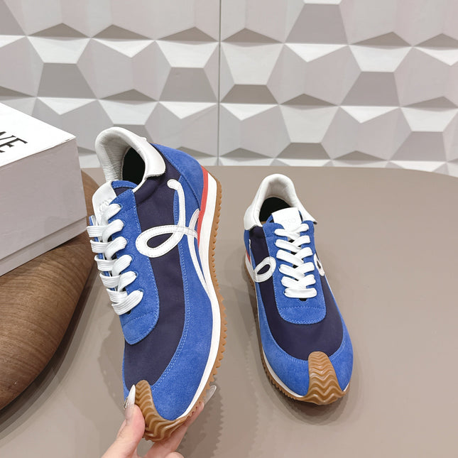LOEWE 26S FLOW RUNNER SNEAKER IN BLUE SUEDE AND WHITE CALFSKIN