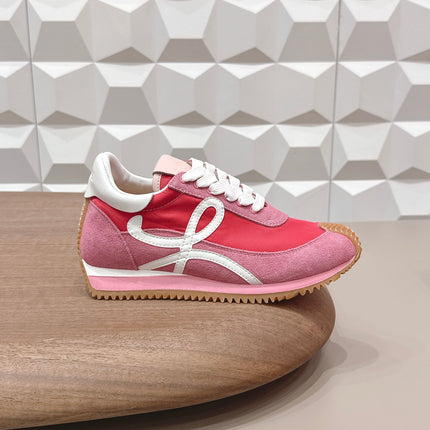 LOEWE 26S FLOW RUNNER SNEAKER IN DUSTY PINK SUEDE AND WHITE CALFSKIN