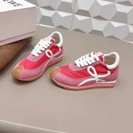 LOEWE 26S FLOW RUNNER SNEAKER IN DUSTY PINK SUEDE AND WHITE CALFSKIN