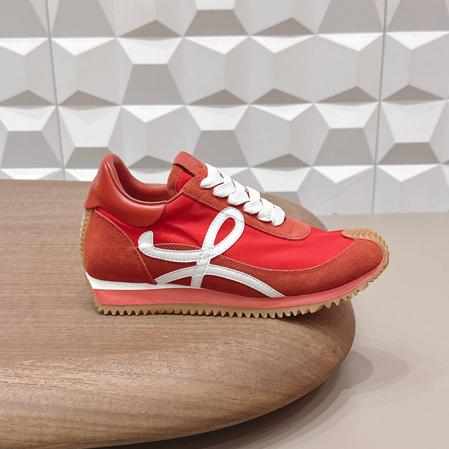 LOEWE 26S FLOW RUNNER SNEAKER IN RED SUEDE AND CALFSKIN