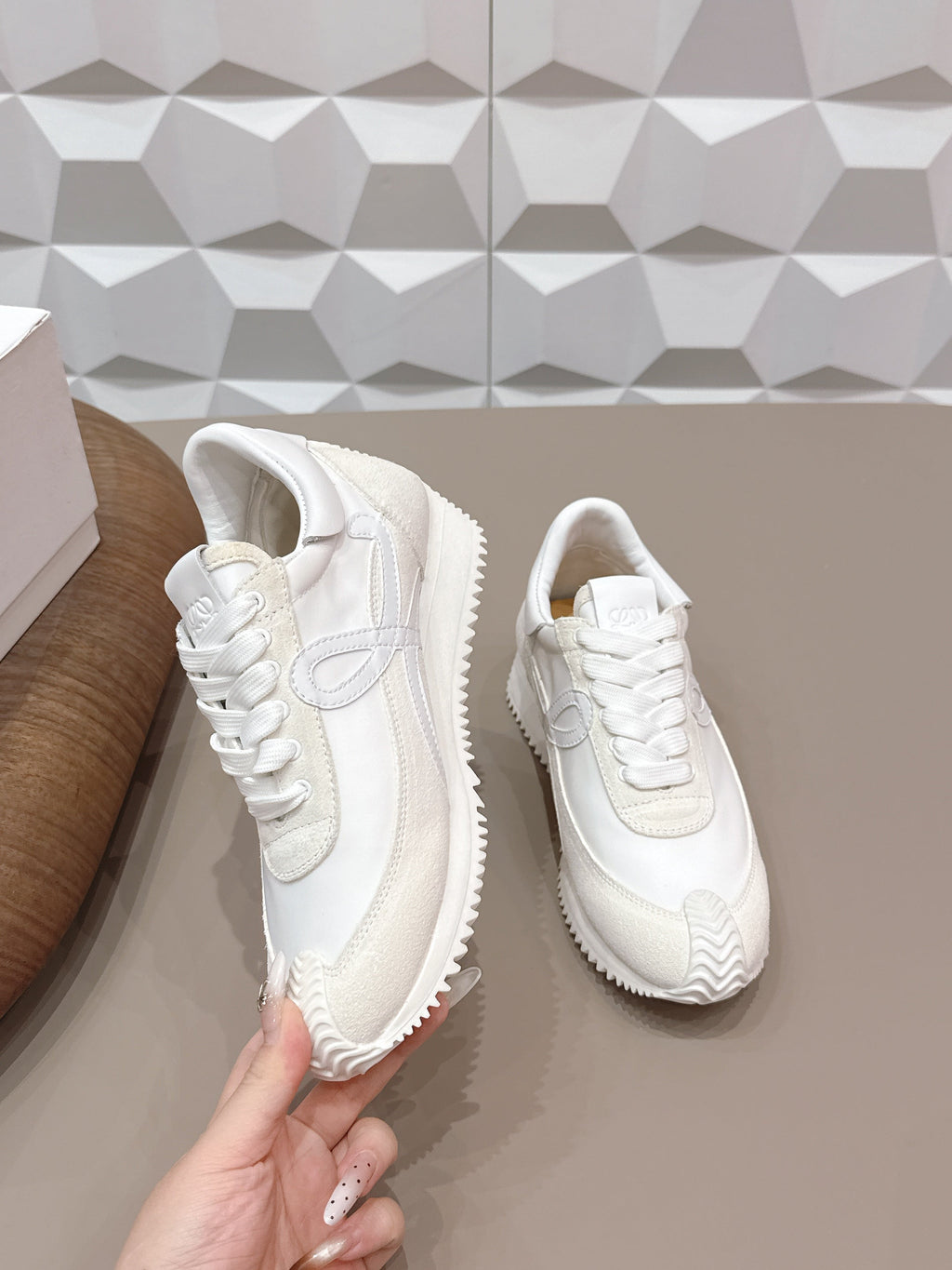 LOEWE 26S FLOW RUNNER SNEAKER IN WHITE SUEDE AND WHITE CALFSKIN