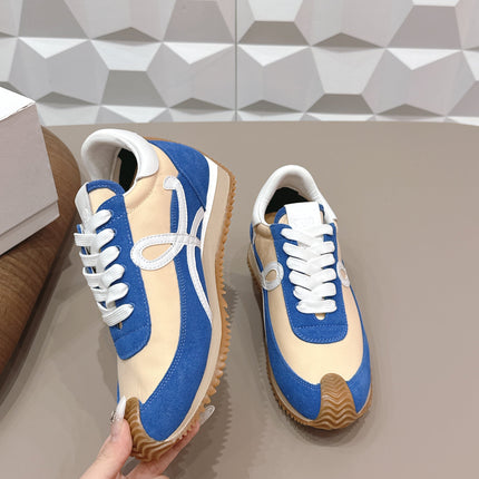 LOEWE 26S FLOW RUNNER SNEAKER IN BLUE AND NUDE SUEDE AND WHITE CALFSKIN