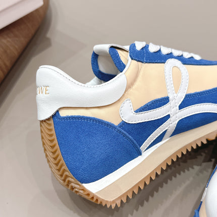 LOEWE 26S FLOW RUNNER SNEAKER IN BLUE AND NUDE SUEDE AND WHITE CALFSKIN