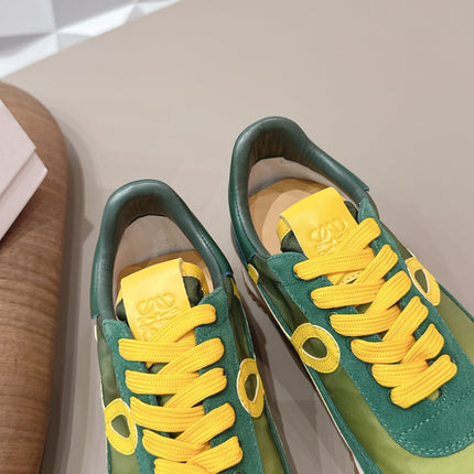 LOEWE 26S FLOW RUNNER SNEAKER IN GREEN AND YELLOW SUEDE AND CALFSKIN