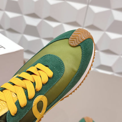LOEWE 26S FLOW RUNNER SNEAKER IN GREEN AND YELLOW SUEDE AND CALFSKIN