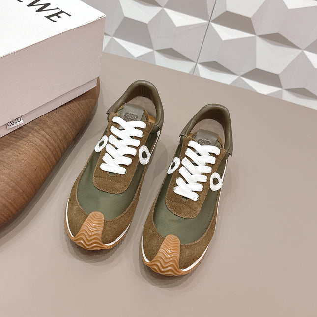 LOEWE 26S FLOW RUNNER SNEAKER IN DARK BROWN SUEDE AND CALFSKIN