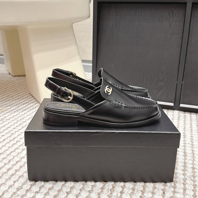 CHANEL 26S SLINGBACK LOAFERS IN BLACK CALFSKIN