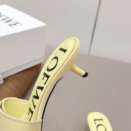 LOEWE 26S SQUARE TOE SANDALS 45MM IN LIGHT YELLOW CALFSKIN GOLD HARDWARE