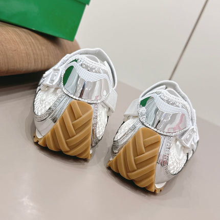 BOTTEGA VENETA 26S ORBIT FLASH MARY JANE IN SILVER AND WHITE BREATHABLE MESH