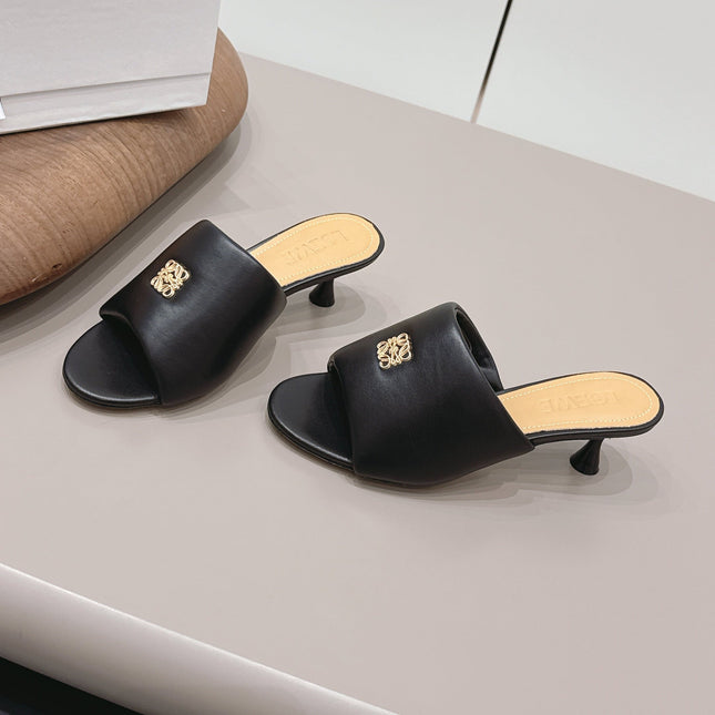 LOEWE 26S MULE HEELS 45MM IN BLACK LAMBSKIN GOLD HARDWARE