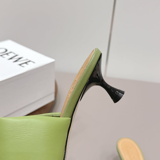 LOEWE 26S MULE HEELS 45MM IN OLIVE GREEN LAMBSKIN GOLD HARDWARE
