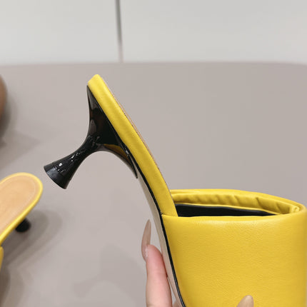 LOEWE 26S MULE HEELS 45MM IN YELLOW LAMBSKIN GOLD HARDWARE