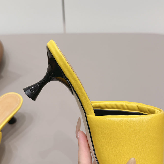 LOEWE 26S MULE HEELS 45MM IN YELLOW LAMBSKIN GOLD HARDWARE