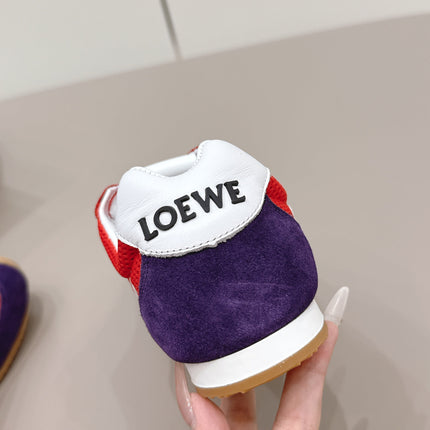 LOEWE 26S BALLET RUNNER 2.0 IN RED AND DARK PURPLE SUEDE AND MESH