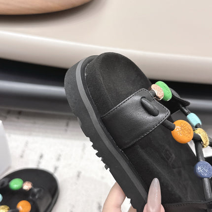 LOEWE 26S ROUND TOE WEDGE SANDALS 30MM IN BLACK CALFSKIN AND SUEDE