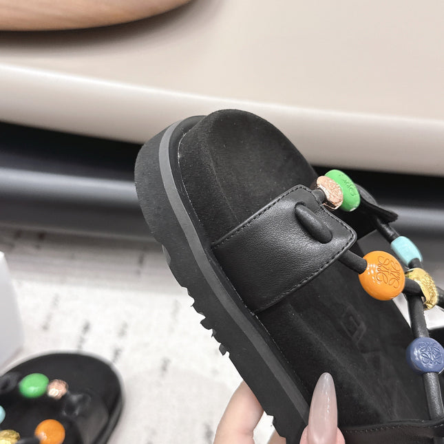 LOEWE 26S ROUND TOE WEDGE SANDALS 30MM IN BLACK CALFSKIN AND SUEDE