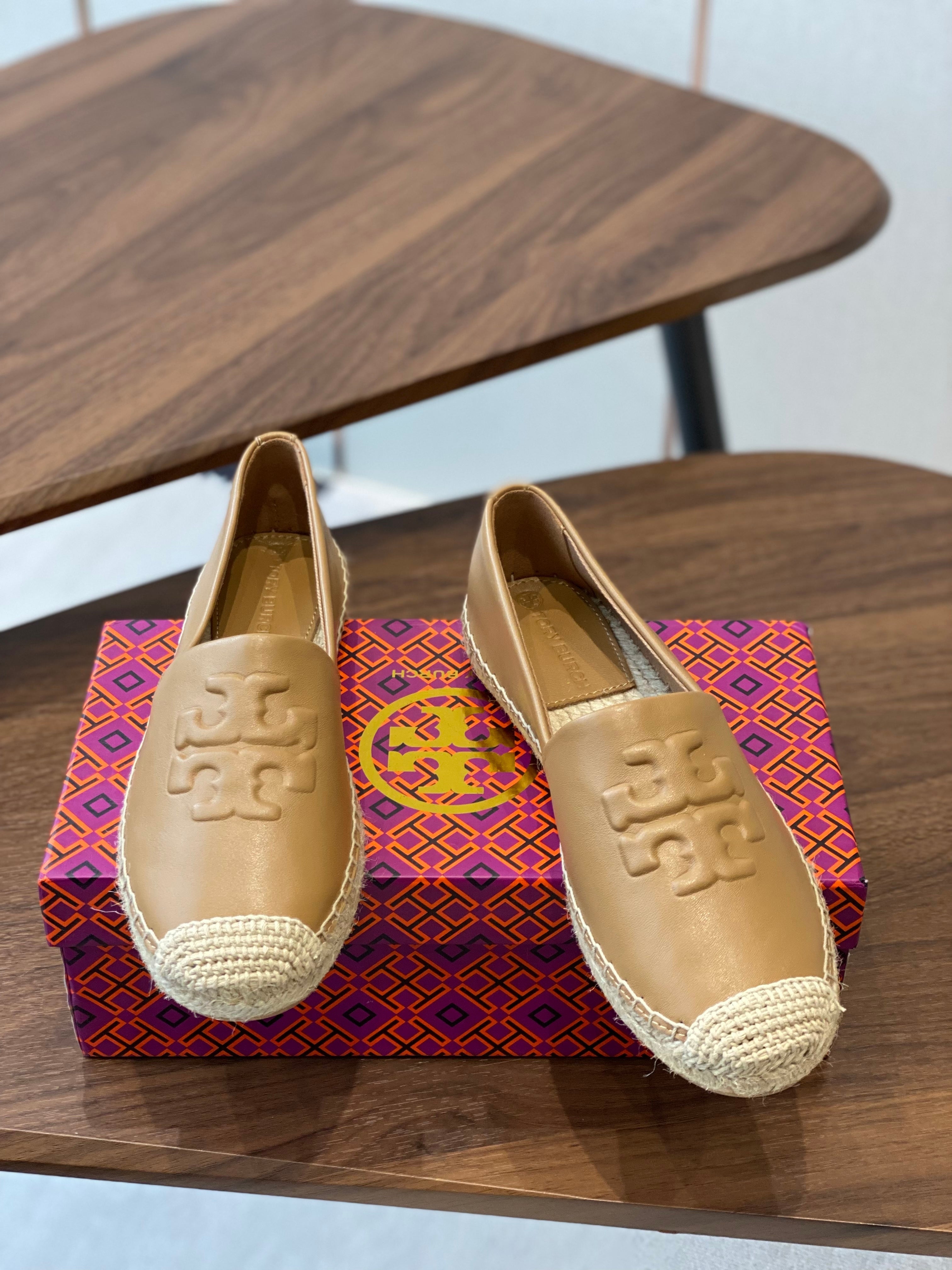 TORY BURCH ESPADRILLES IN CAMEL BEIGE CALFSKIN