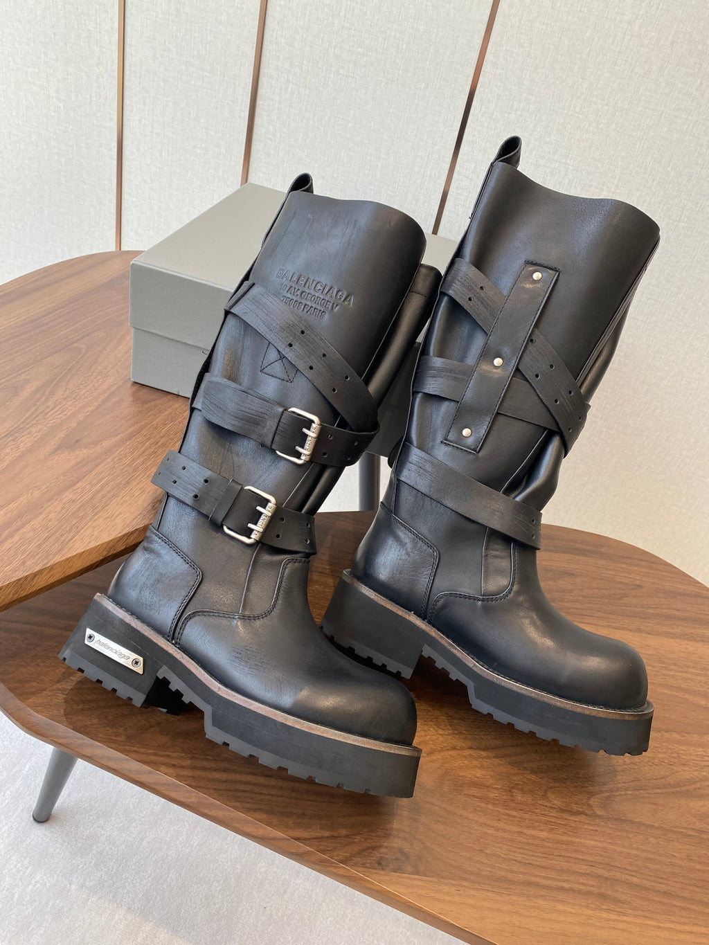 BALEN HIGH BUCKLE BOOTS IN BLACK CALFSKIN