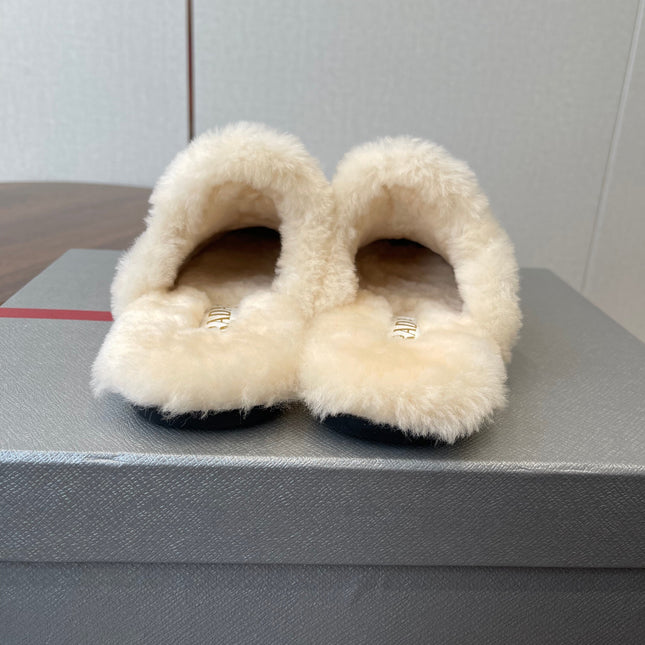 PRADA 25S CLOGS IN BROWN SUEDE FUR-LINED