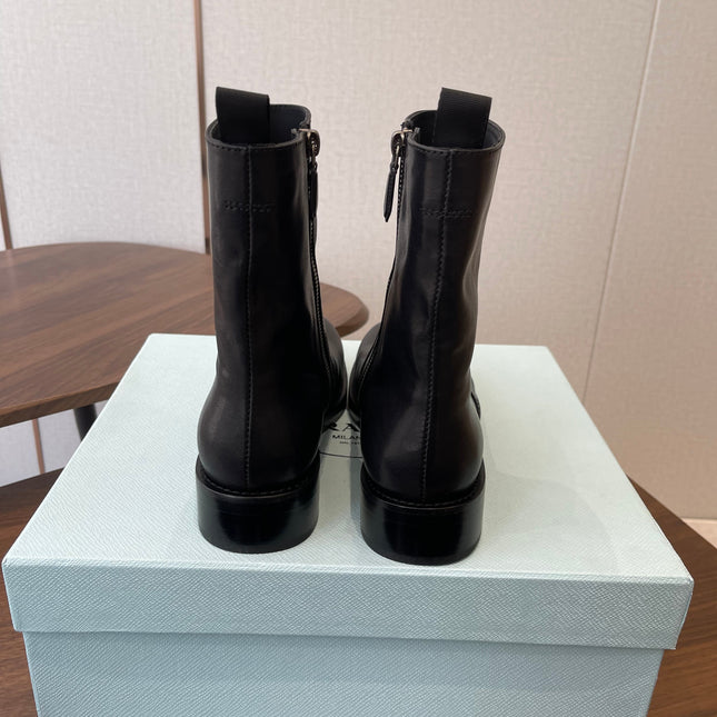 PRADA 25S COWBOY BOOTS IN DARK BLACK-BROWN CALFSKIN