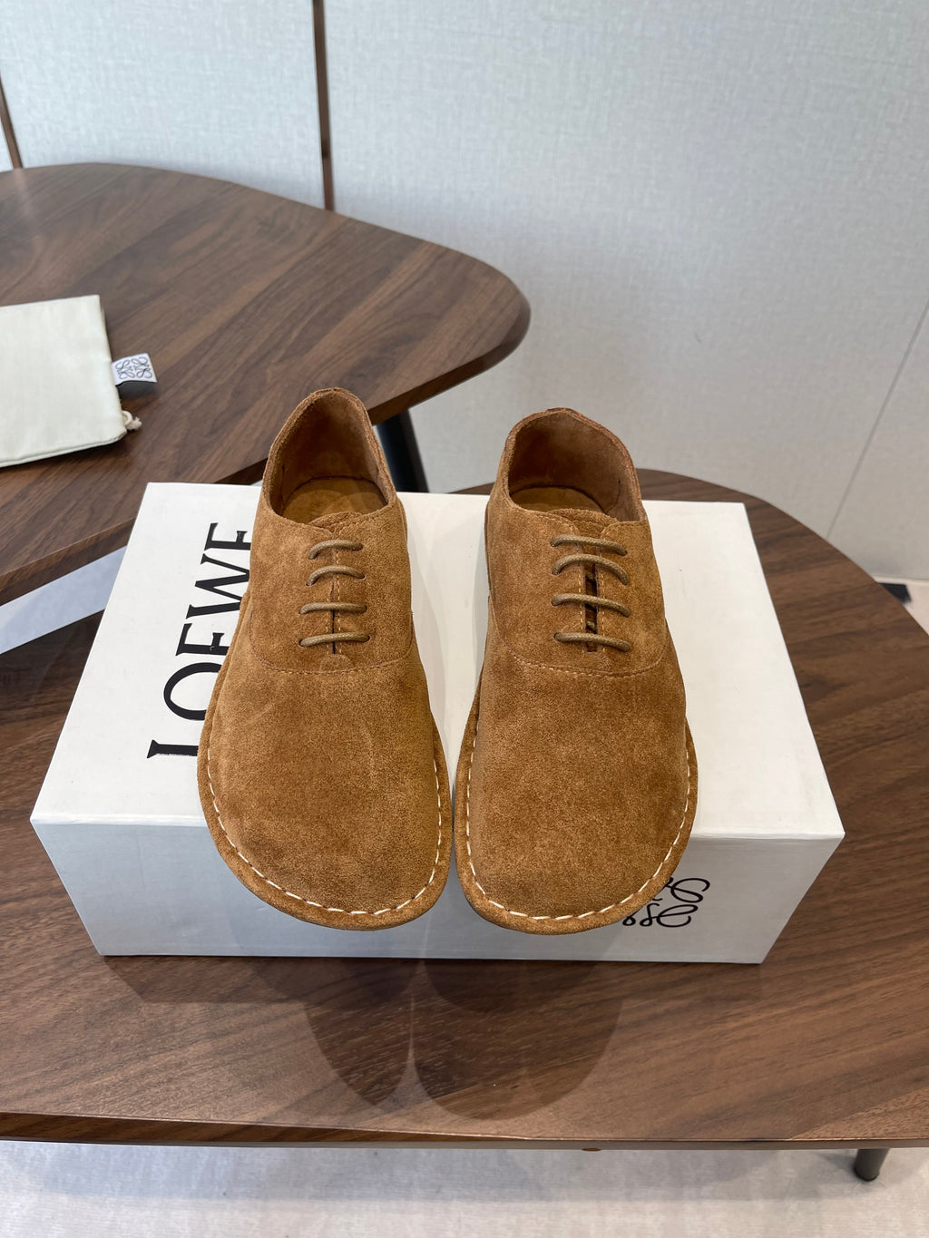 LOEWE 26S FOLIO DERBY SHOES IN DARK BROWN SUEDE