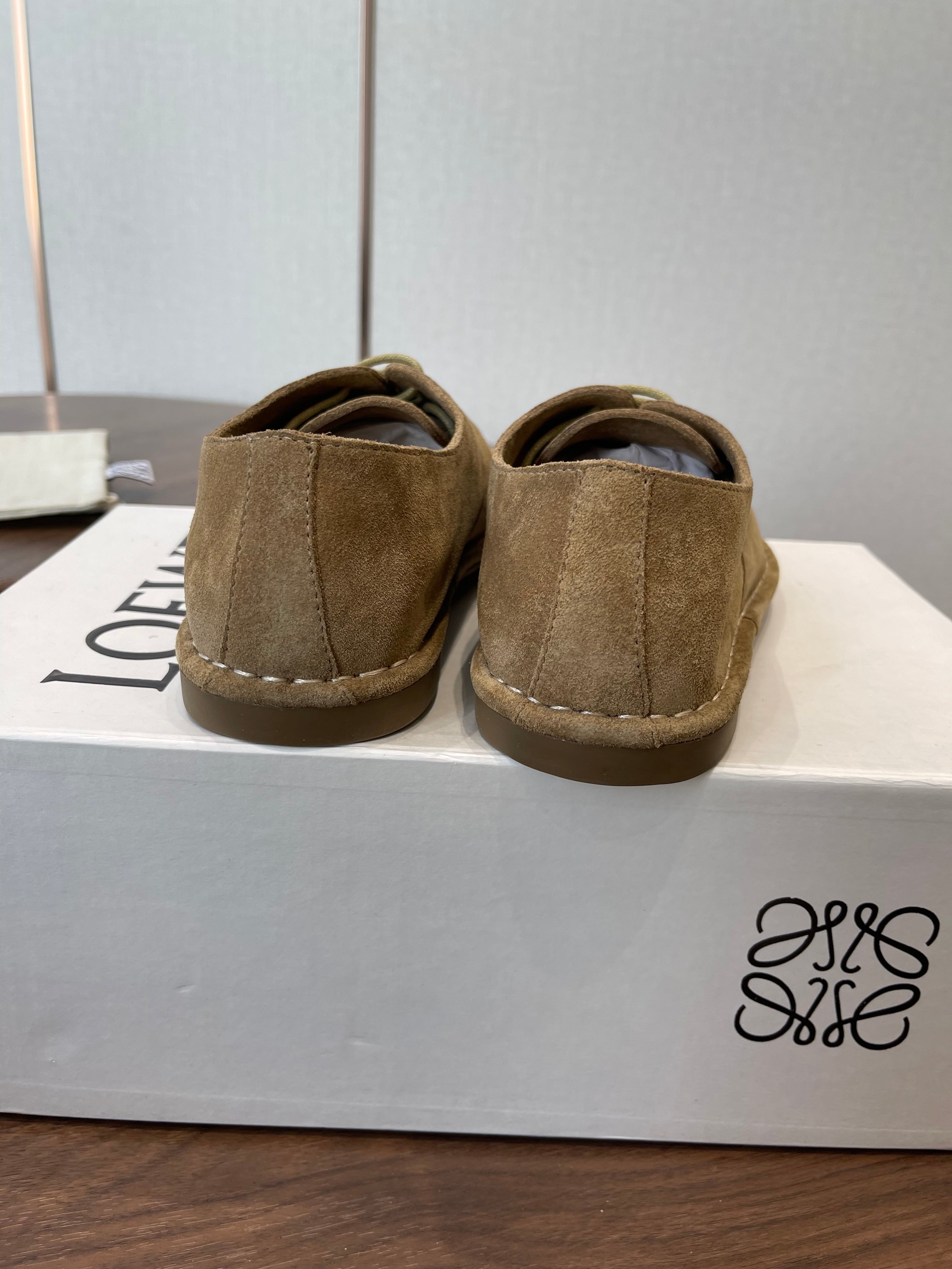 LOEWE 26S FOLIO DERBY SHOES IN LIGHT BROWN SUEDE