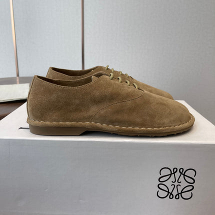 LOEWE 26S FOLIO DERBY SHOES IN LIGHT BROWN SUEDE