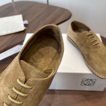LOEWE 26S FOLIO DERBY SHOES IN LIGHT BROWN SUEDE