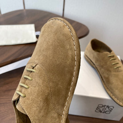 LOEWE 26S FOLIO DERBY SHOES IN LIGHT BROWN SUEDE