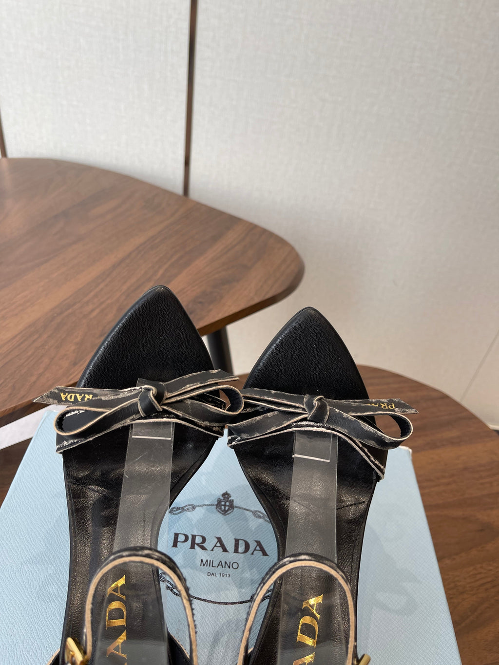 PRADA 26S HIGH HEEL SANDALS 85MM IN BLACK CALFSKIN WITH BOW