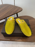 ALAIA 26S FLAT MULES IN DARK YELLOW SUEDE AND MESH RHINESTONE-EMBELLISHED