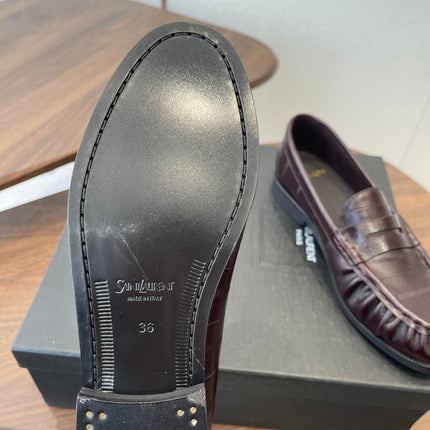 YSL 26S LOAFER IN DARK RED BROWN CALFSKIN