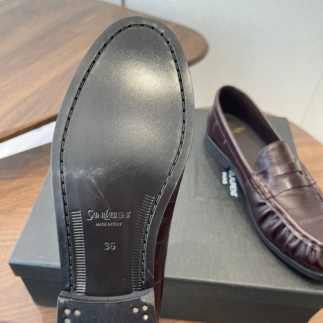 YSL 26S LOAFER IN DARK RED BROWN CALFSKIN