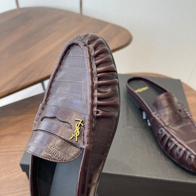 YSL 26S LOAFER MULES IN DARK RED BROWN CALFSKIN