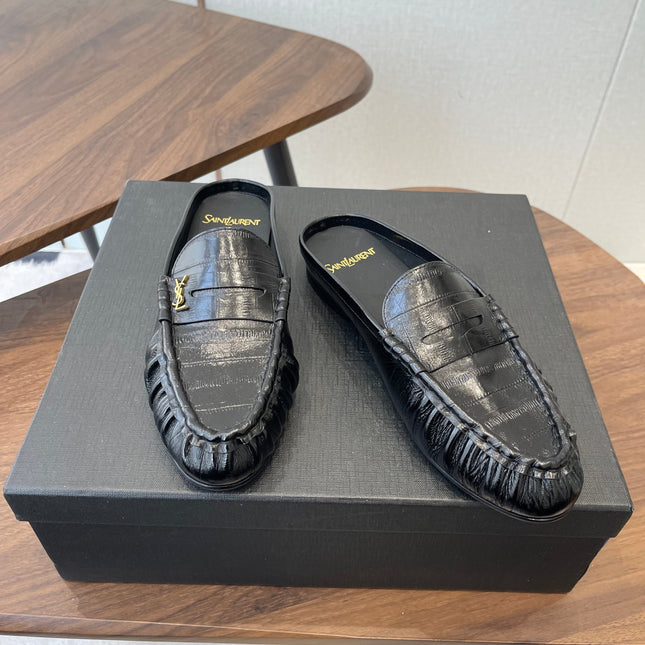 YSL 26S LOAFER MULES IN BLACK CALFSKIN