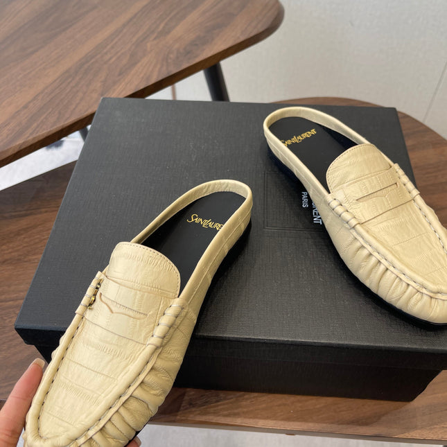 YSL 26S LOAFER MULES IN BEIGE CALFSKIN