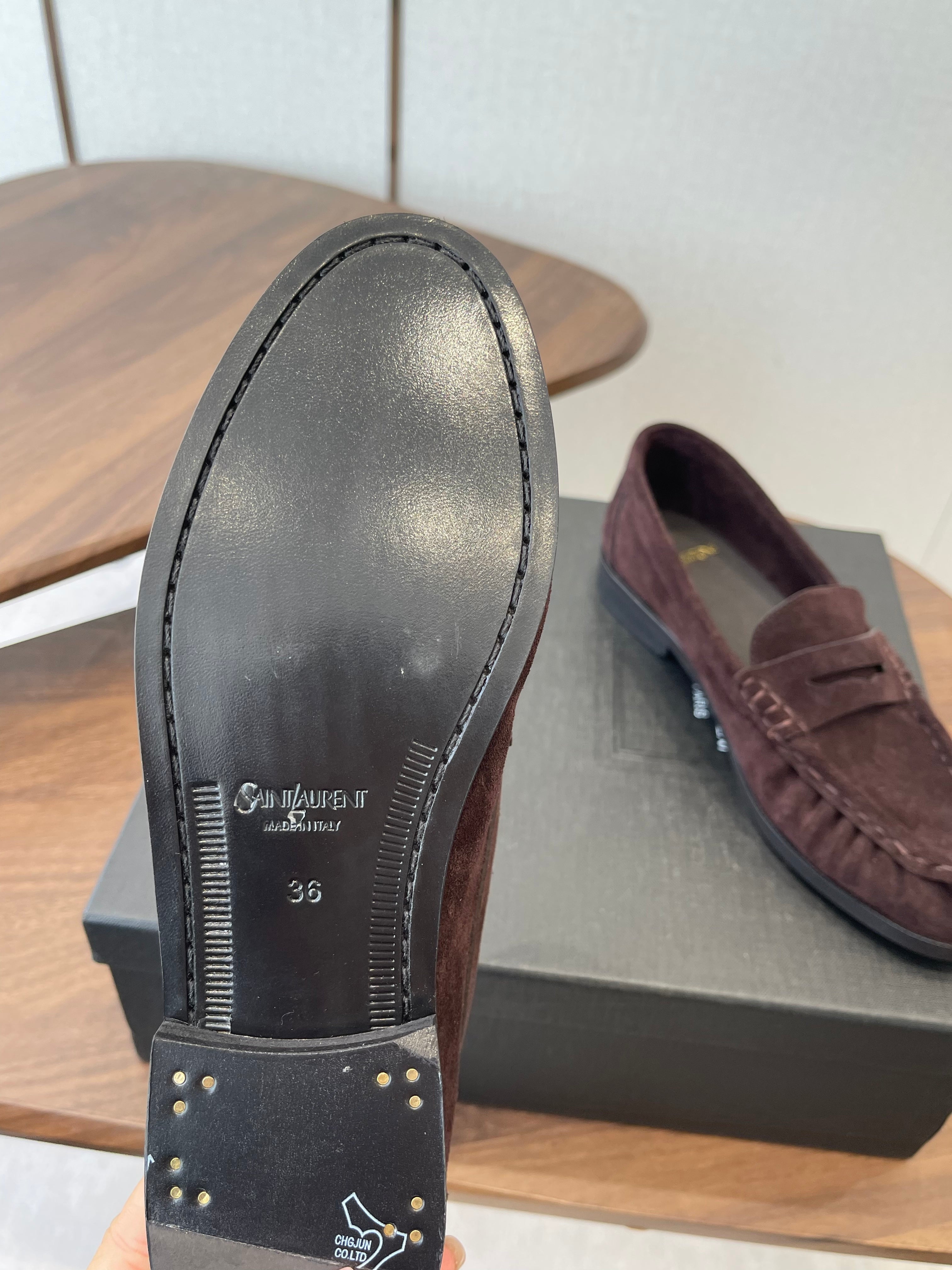 YSL 26S LOAFER IN DARK PLUM BROWN SUEDE