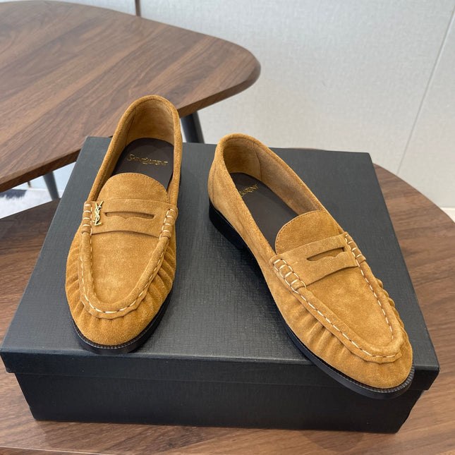 YSL 26S LOAFER IN CAMEL BROWN SUEDE