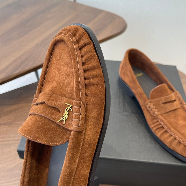YSL 26S LOAFER IN BURNT ORANGE BROWN SUEDE